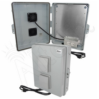 Altelix 17x14x6 Vented Polycarbonate + ABS Weatherproof NEMA Enclosure with 120 VAC Outlets, Power Cord & 85°F Turn-On Cooling Fan