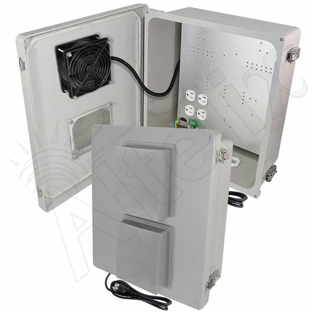 Altelix Fiberglass Weatherproof Vented NEMA Enclosure with 120 VAC Outlets, Power Cord & 85°F Turn-On Cooling Fan