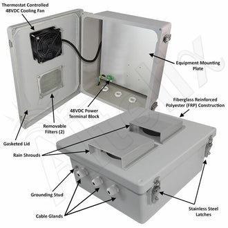 Altelix Fiberglass Weatherproof Vented NEMA Enclosure with 48 VDC Cooling Fan - 0