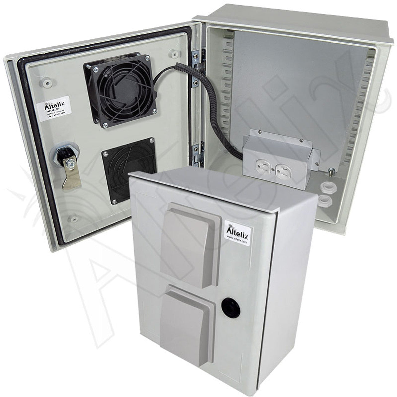 Altelix Vented Fiberglass Weatherproof NEMA Enclosure with Cooling Fan & 120 VAC Outlets