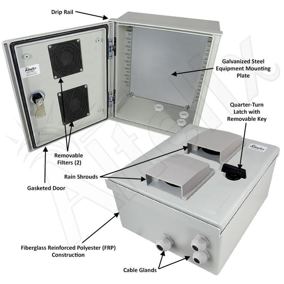 Altelix Vented Fiberglass Weatherproof NEMA Enclosure with Steel Equipment Mounting Plate