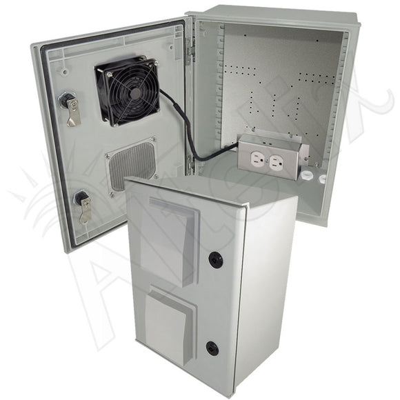 Altelix Vented Fiberglass Weatherproof NEMA Enclosure with 120 VAC Outlets & 85°F Turn-On Cooling Fan