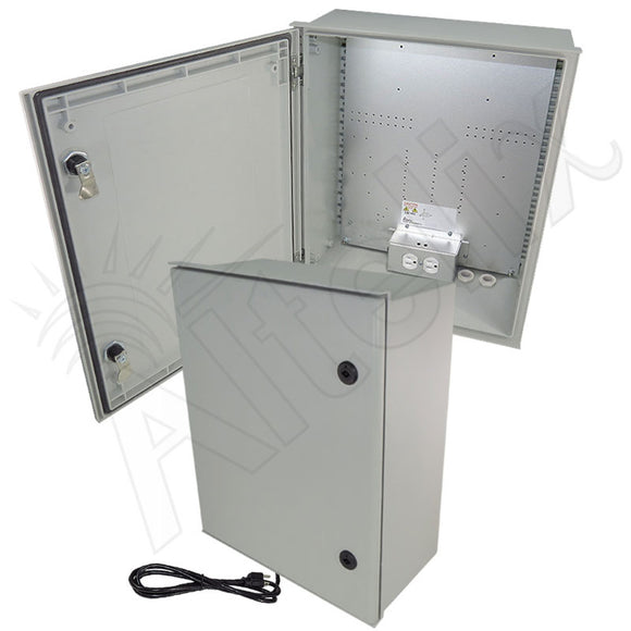 Altelix NEMA 4X Heated Fiberglass Weatherproof Enclosure with Equipment Mounting Plate, 120 VAC Outlets & Power Cord