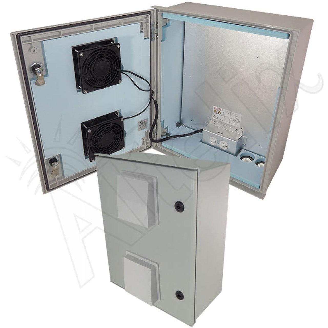 Altelix Vented Insulated Fiberglass Heated Weatherproof NEMA Enclosure with Cooling Fan, Heater and 120 VAC Outlets