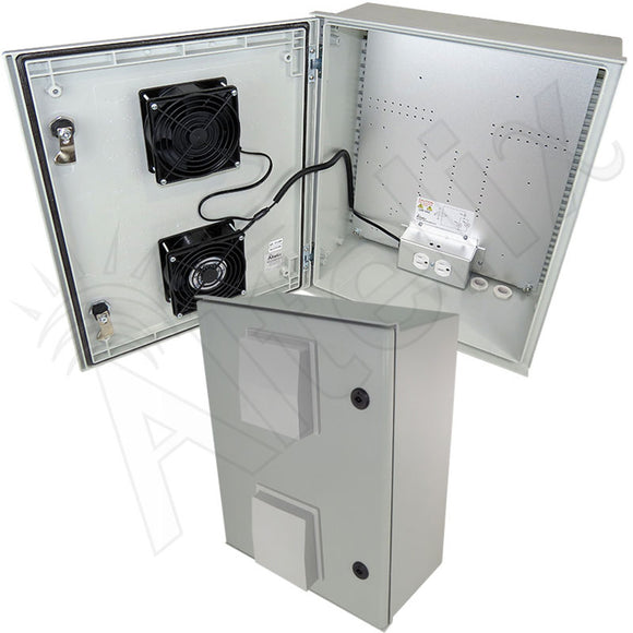 Altelix Vented Fiberglass Weatherproof NEMA Enclosure with 120 VAC Outlets, Power Cord, 200W Heater and 85°F Turn-On Cooling Fan