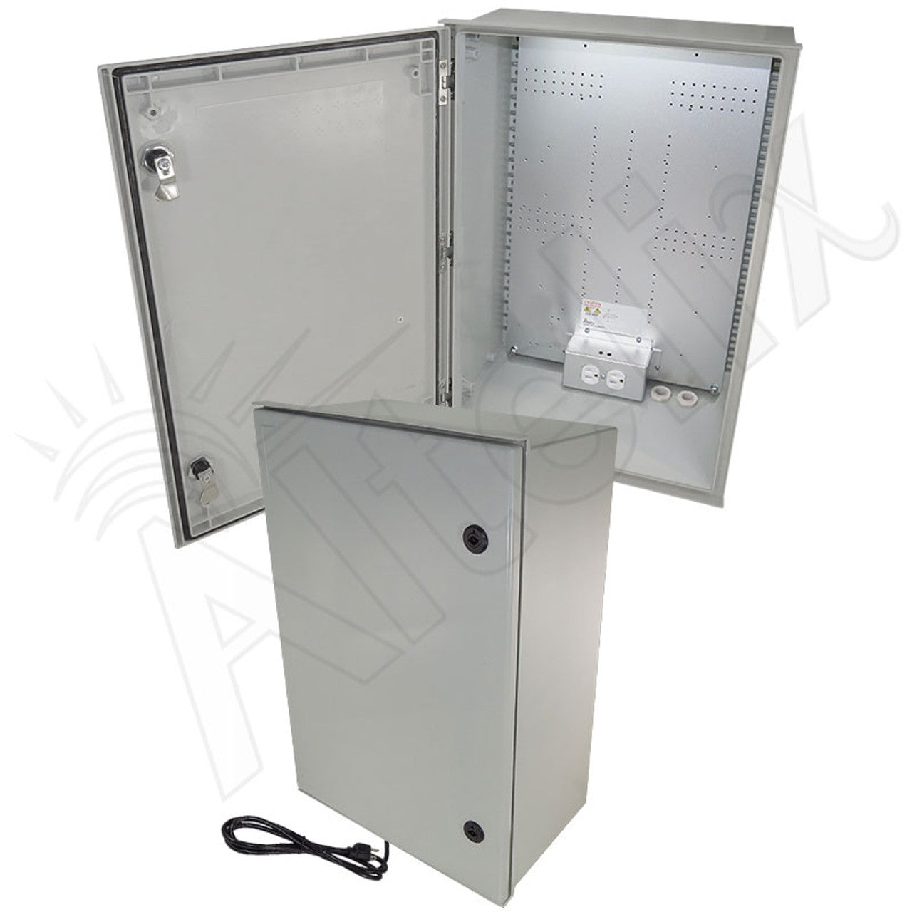 Altelix NEMA 4X Heated Fiberglass Weatherproof Enclosure with Equipment Mounting Plate, 120 VAC Outlets & Power Cord