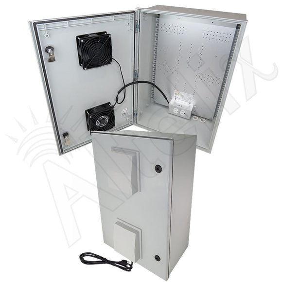 Altelix Vented Fiberglass Weatherproof NEMA Enclosure with 120 VAC Outlets, Power Cord & 85°F Turn-On Cooling Fan