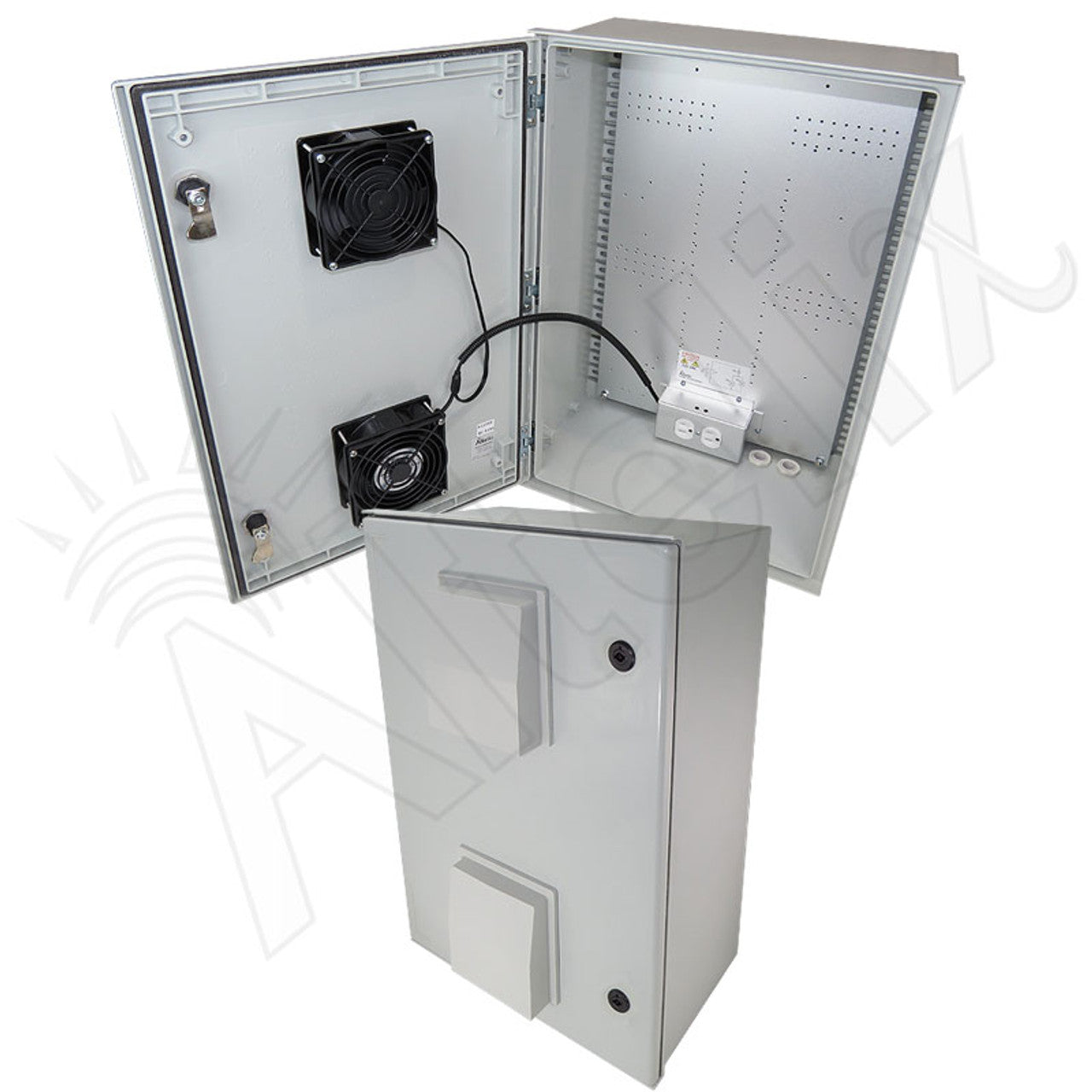 Altelix Vented Fiberglass Weatherproof NEMA Enclosure with 120 VAC Outlets & 85°F Turn-On Cooling Fan