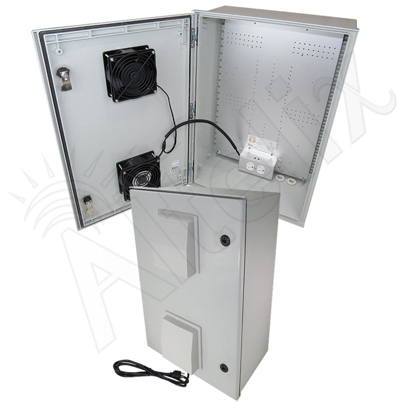 Altelix Vented Fiberglass Weatherproof NEMA Enclosure with 120 VAC Outlets, Power Cord, 200W Heater and 85°F Turn-On Cooling Fan