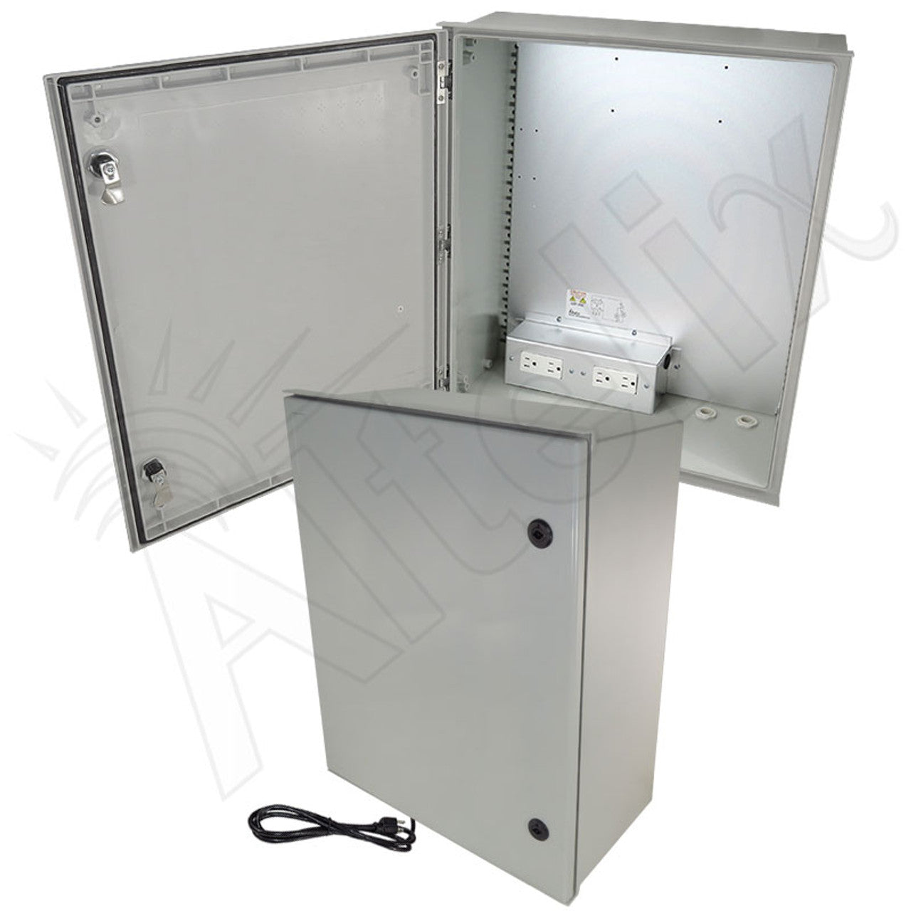 Altelix NEMA 4X Heated Fiberglass Weatherproof Enclosure with Equipment Mounting Plate, 120 VAC Outlets & Power Cord