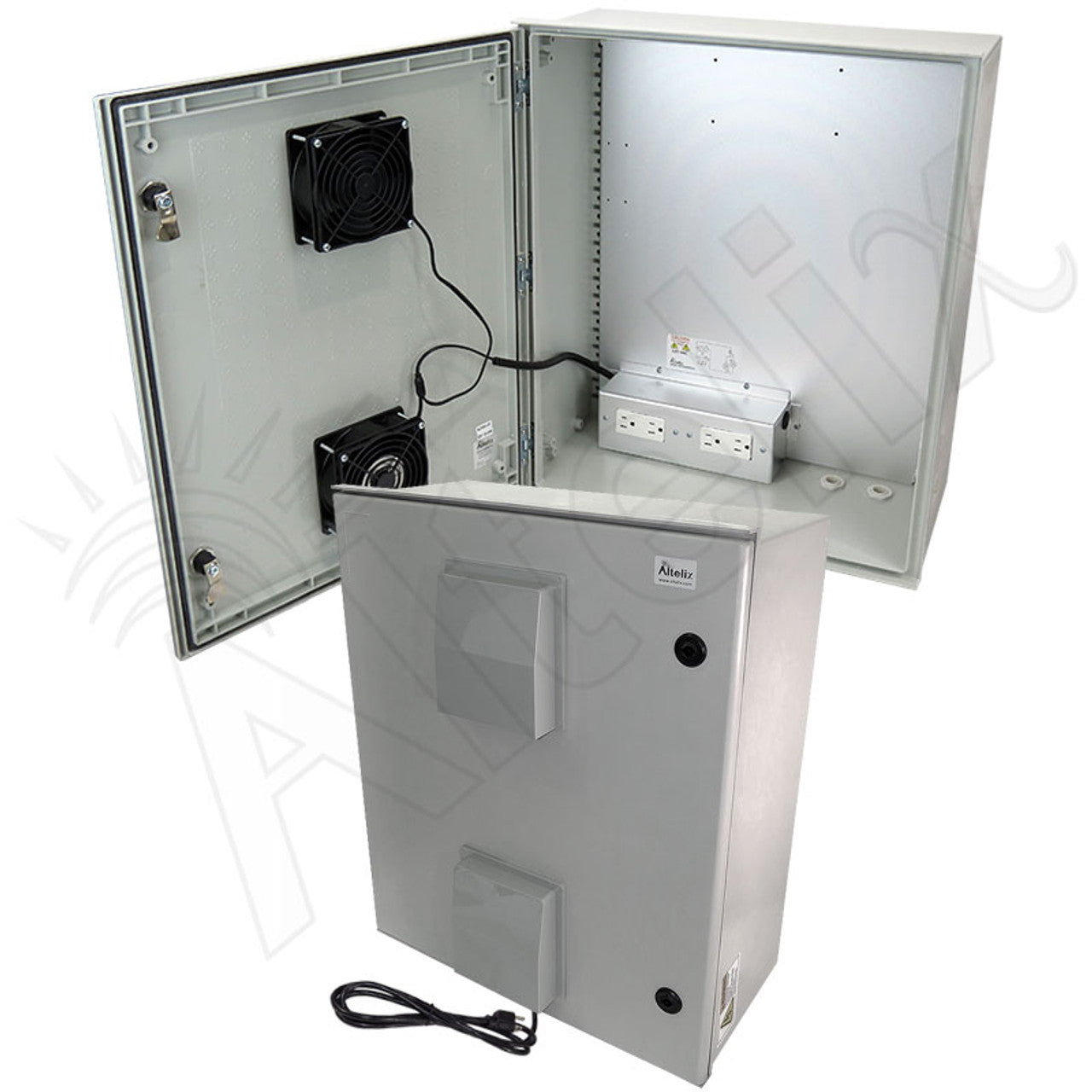 Altelix Vented Fiberglass Weatherproof NEMA Enclosure with 120 VAC Outlets, Power Cord, 200W Heater and 85°F Turn-On Cooling Fan