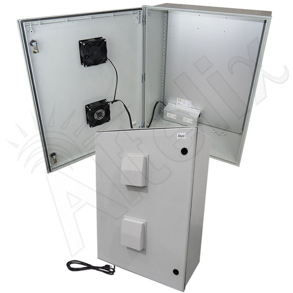 Altelix Vented Fiberglass Weatherproof NEMA Enclosure with 120 VAC Outlets, Power Cord & 85°F Turn-On Cooling Fan