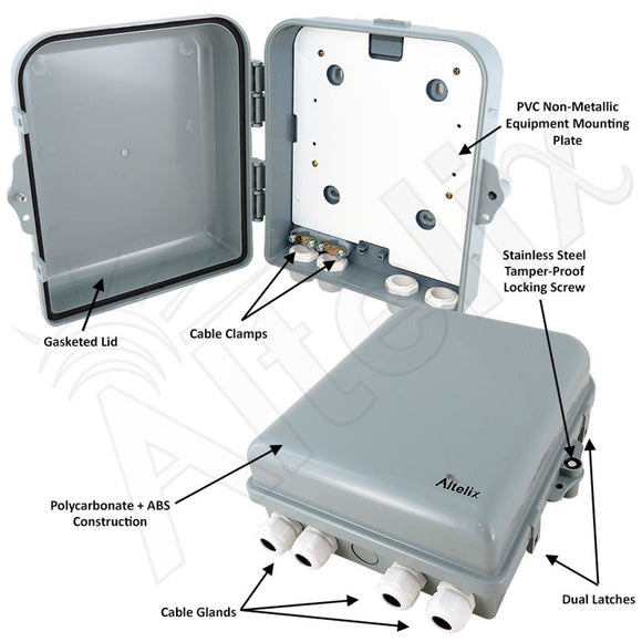 Altelix 10x9x4 IP66 NEMA 4X PC+ABS Indoor / Outdoor RF Transparent WiFi Access Point Enclosure with PVC Non-Metallic Equipment Mounting Plate