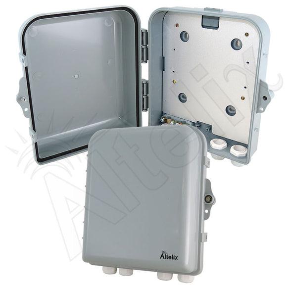 Altelix 10x9x4 IP66 NEMA 4X PC+ABS Weatherproof Utility Box with Hinged Door and Aluminum Mounting Plate