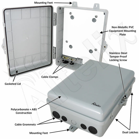 Altelix 12x9x5 IP66 NEMA 4X PC+ABS Indoor / Outdoor RF Transparent WiFi Access Point Enclosure with PVC Non-Metallic Equipment Mounting Plate