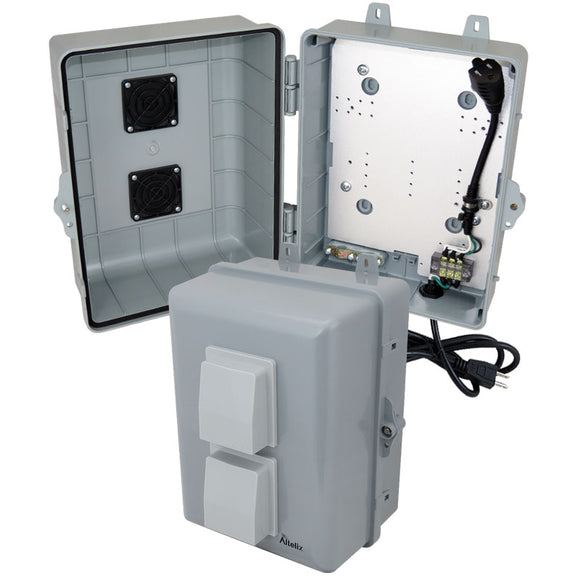 Altelix 12x9x7 PC+ABS Weatherproof Vented Utility Box NEMA Enclosure with 120 VAC 3-Prong Power Plug & Power Cord