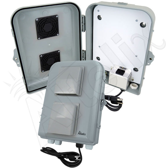 Altelix 13x10x4 PC+ABS Vented Indoor / Outdoor RF Transparent NEMA Enclosure with PVC Non-Metallic Equipment Mounting Plate, 120 VAC Outlets & Power Cord