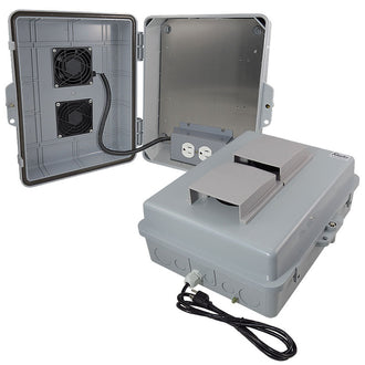 Altelix 14x11x5 Vented Polycarbonate + ABS Weatherproof NEMA Enclosure with Cooling Fan, 120 VAC Outlets & Power Cord