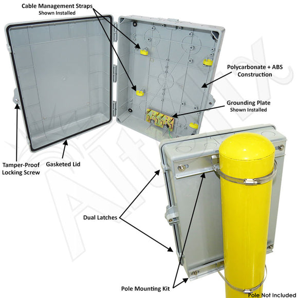 Altelix 17x14x6 PC + ABS Weatherproof Utility Box NEMA Enclosure with Pole Mount Kit