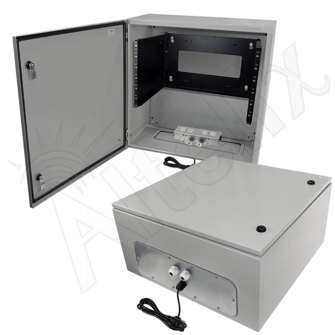Altelix 19" Wide 6U Rack NEMA 4X Steel Weatherproof Enclosure with 120 VAC Outlets and Power Cord