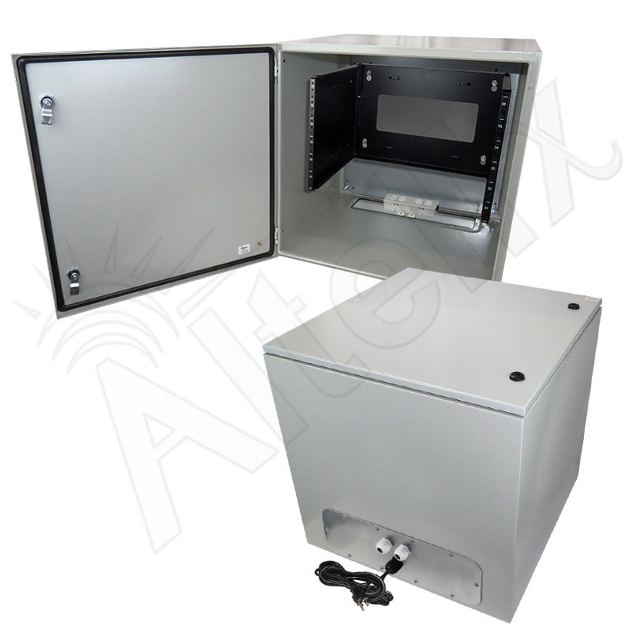 Altelix 120VAC 20A Steel NEMA 4X Enclosure for UPS Power Systems with 19" Wide 6U Rack, 20A Power Outlets and Power Cord