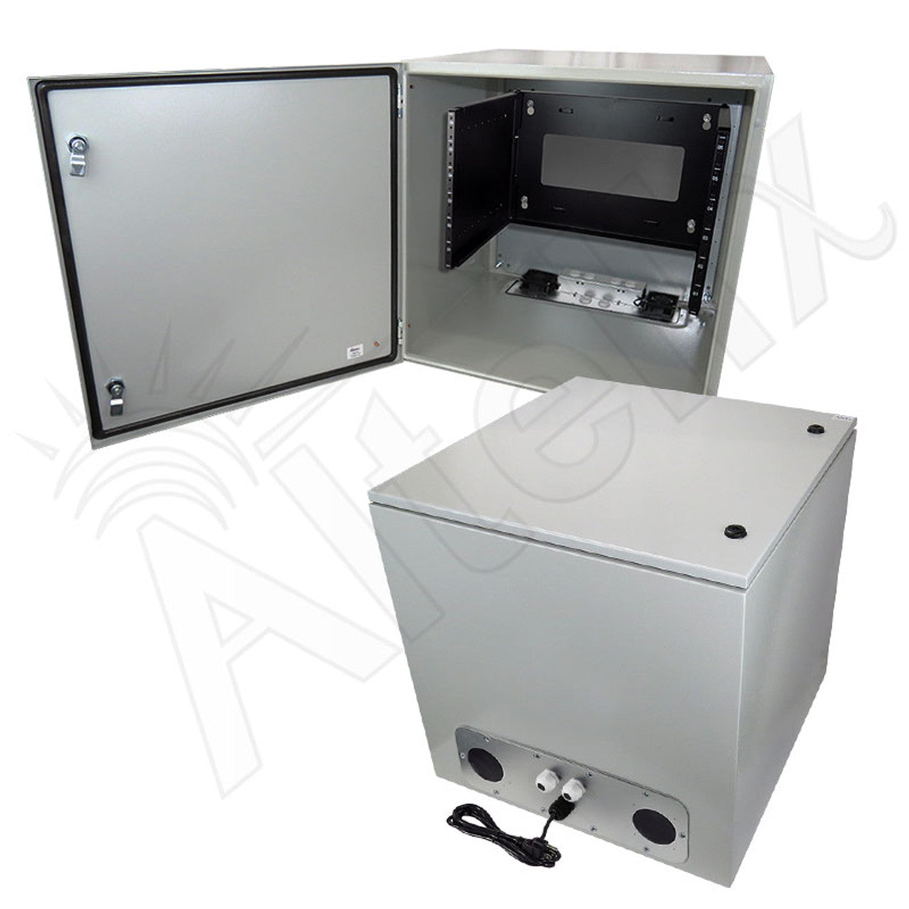 Altelix 19" Wide 6U Rack Steel Weatherproof NEMA Enclosure with Dual Cooling Fans, 120 VAC Outlets and Power Cord
