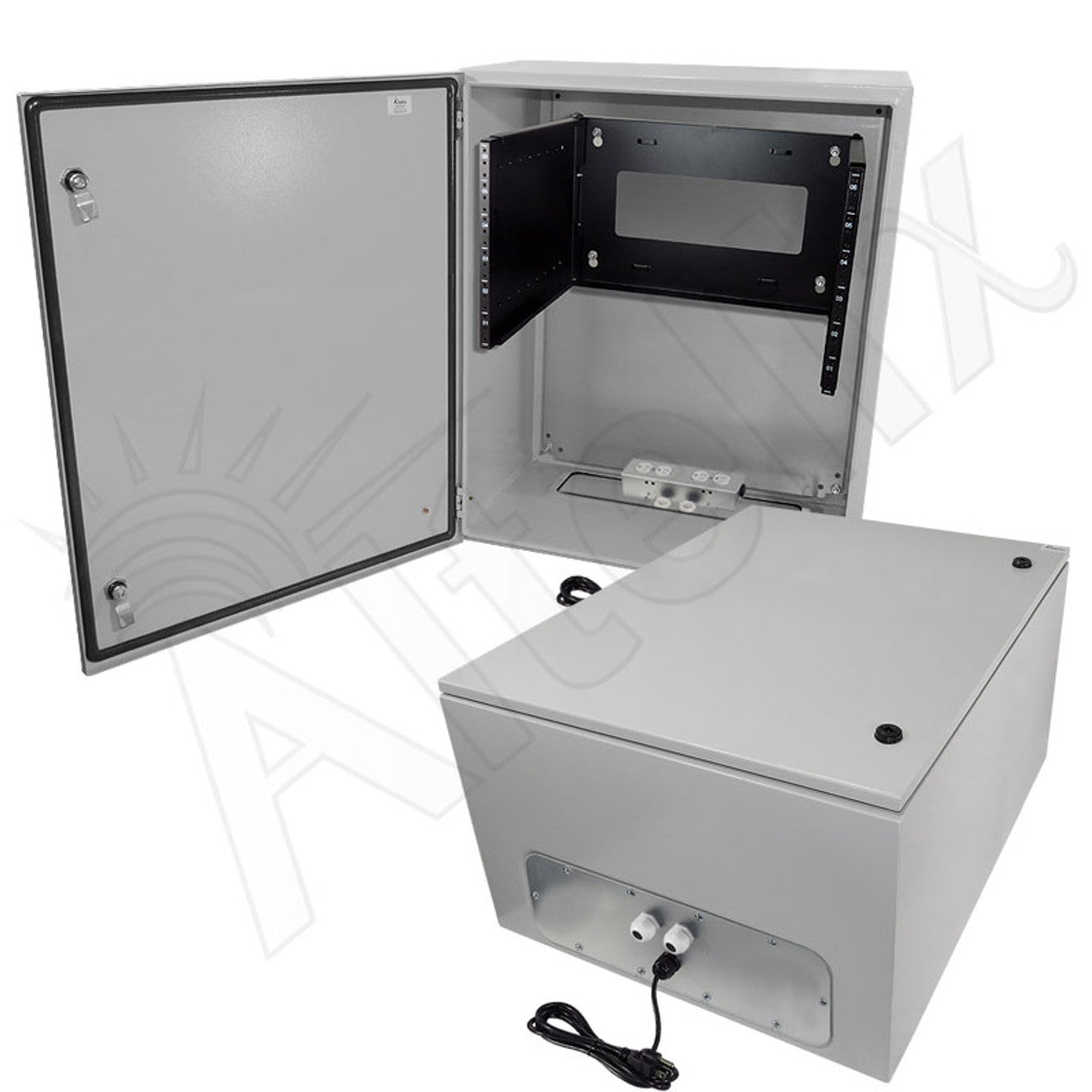 Altelix 19" Wide 6U Rack NEMA 4X Steel Weatherproof Enclosure with 120 VAC Outlets and Power Cord
