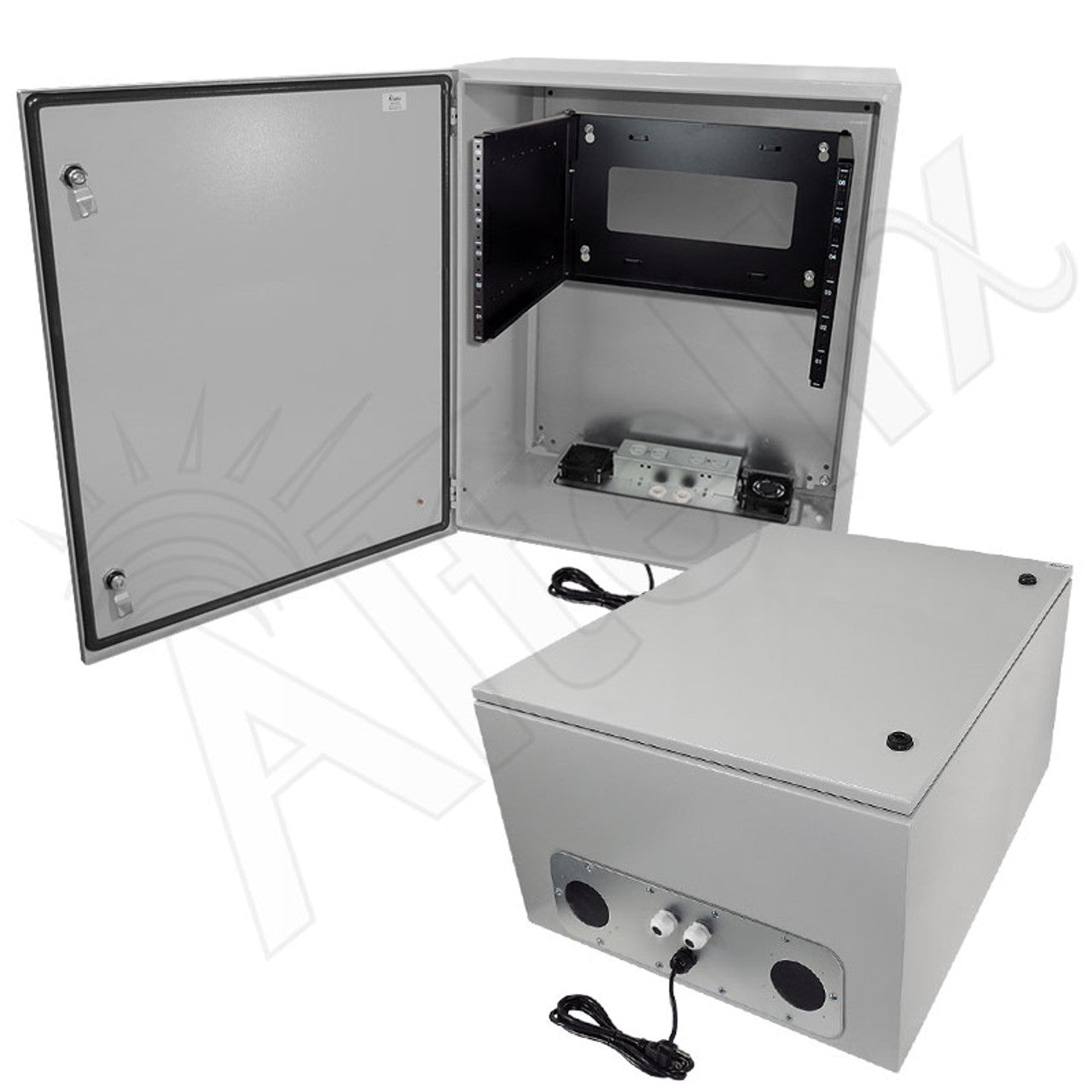 Altelix 19" Wide 6U Rack Steel Weatherproof NEMA Enclosure with Dual Cooling Fans, 120 VAC Outlets and Power Cord