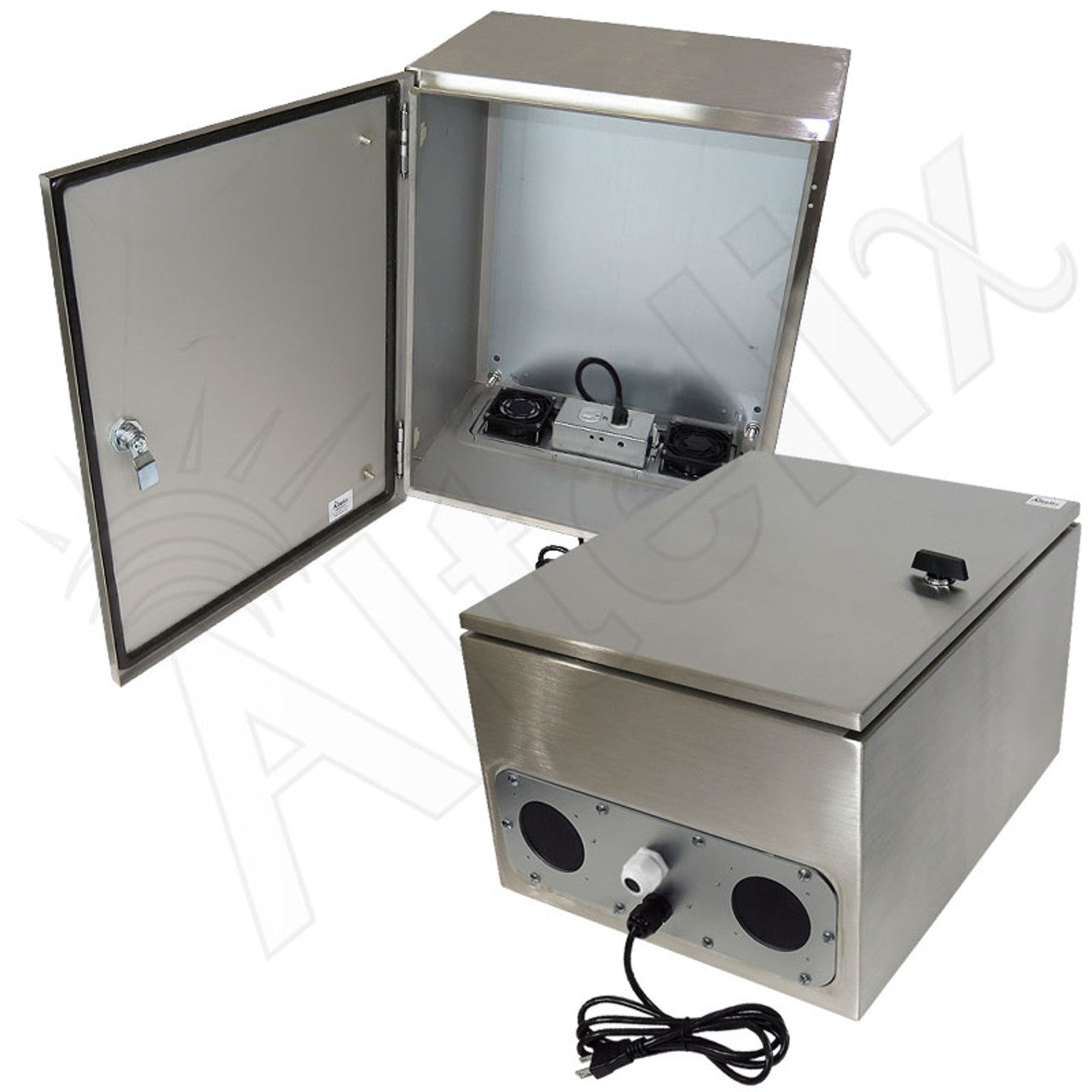 Altelix Stainless Steel Heated Weatherproof NEMA Enclosure with Dual Cooling Fans, 200W Heater, 120 VAC Outlets and Power Cord