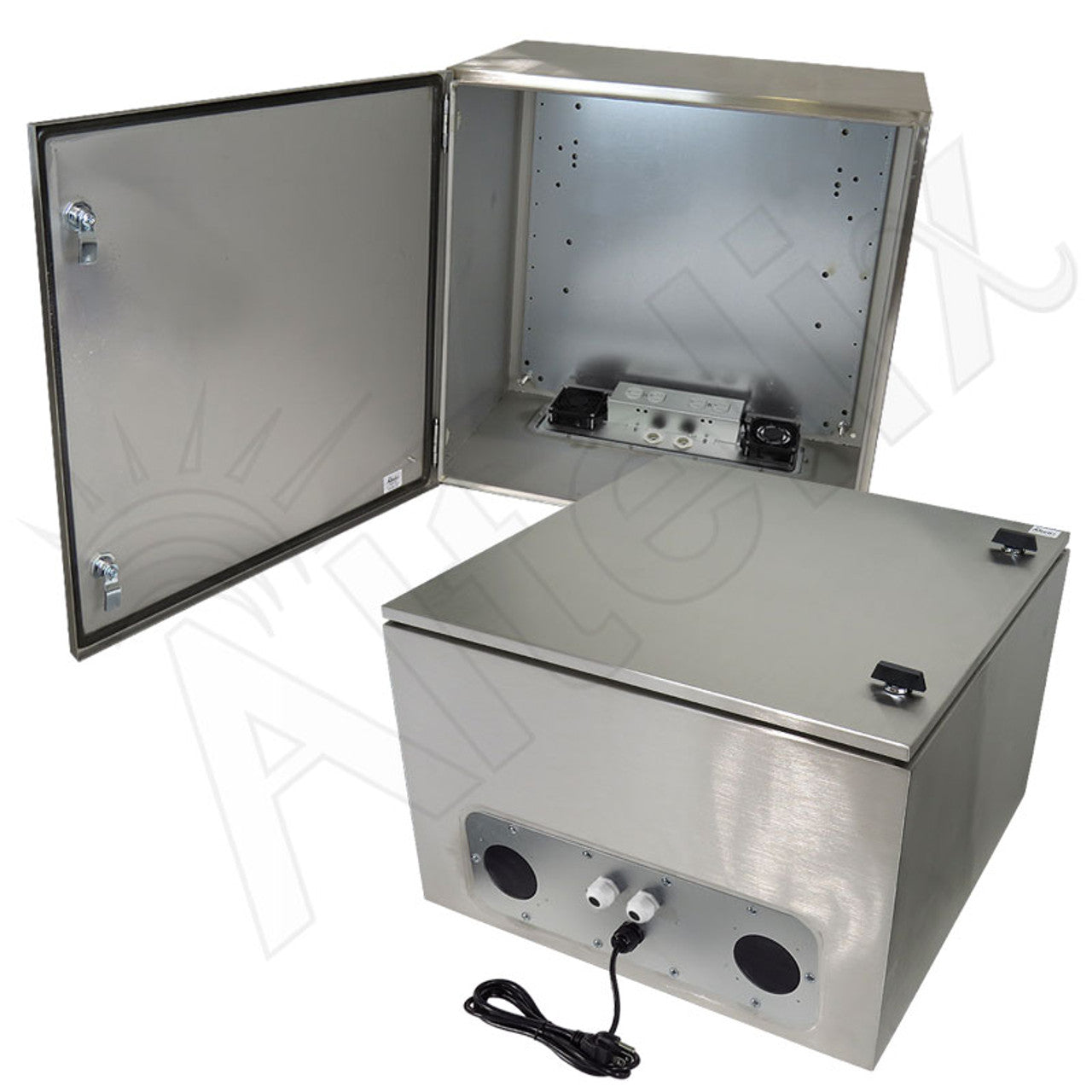 Altelix Stainless Steel Weatherproof NEMA Enclosure with Dual Cooling Fans, 120 VAC Outlets and Power Cord