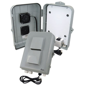 Altelix 15x10x5 PC+ABS Vented RF Transparent Outdoor WiFi Enclosure with No-Drill PVC Equipment Mounting Plate, Cooling Fan, 120 VAC Outlet & Power Cord