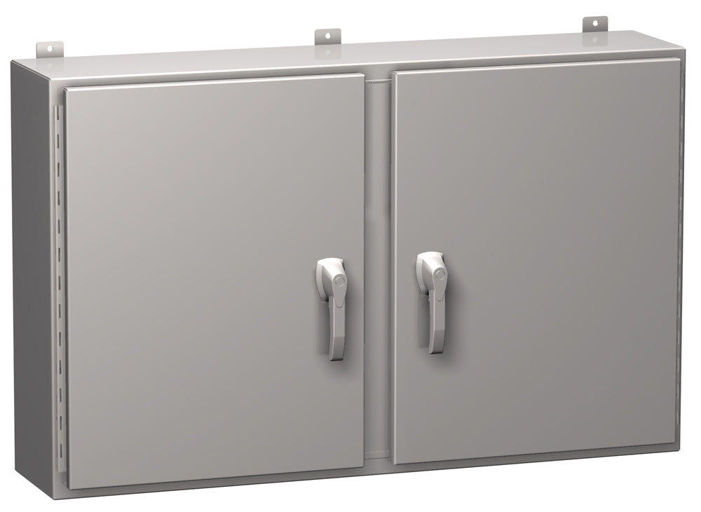Type 4X Stainless Steel Two Door Wallmount Enclosure HN4 WM SS Series  Continuous Hinge Door with Handle