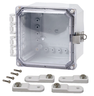 Integra - Premium Line | Polycarbonate | Hinged Cover | Clear | Stainless Steel Locking Latch | Mounting Feet | White