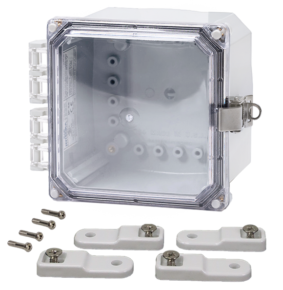Integra - Premium Line | Polycarbonate | Hinged Cover | Clear | Stainless Steel Locking Latch | Mounting Feet | White
