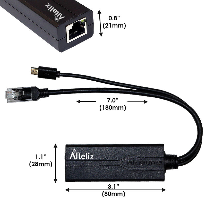 Altelix Gigabit IEEE 802.3af/at PoE Splitter, 5VDC 2.4A Output, Micro USB Connector-1