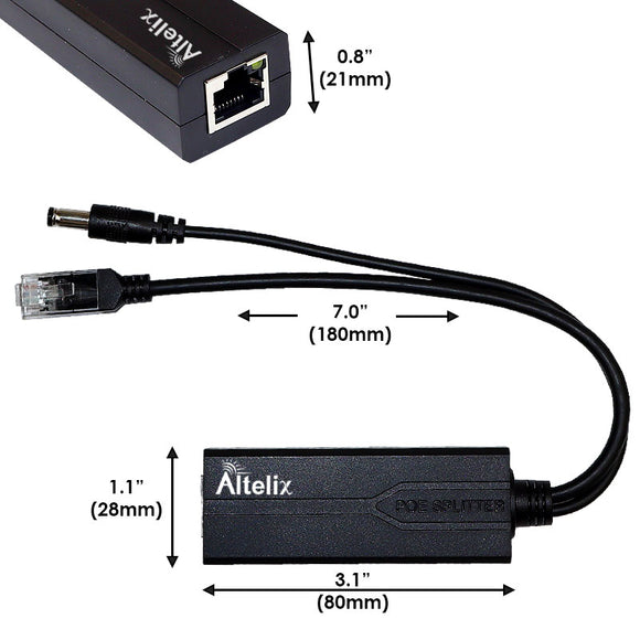 Altelix Gigabit IEEE 802.3af/at PoE Splitter, 12VDC 1.2A Output, 5.5x2.1mm DC Plug