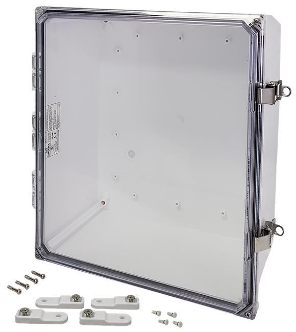 Integra - Premium Line | Polycarbonate | Hinged Cover | Clear | Stainless Steel Locking Latch | Mounting Feet | White