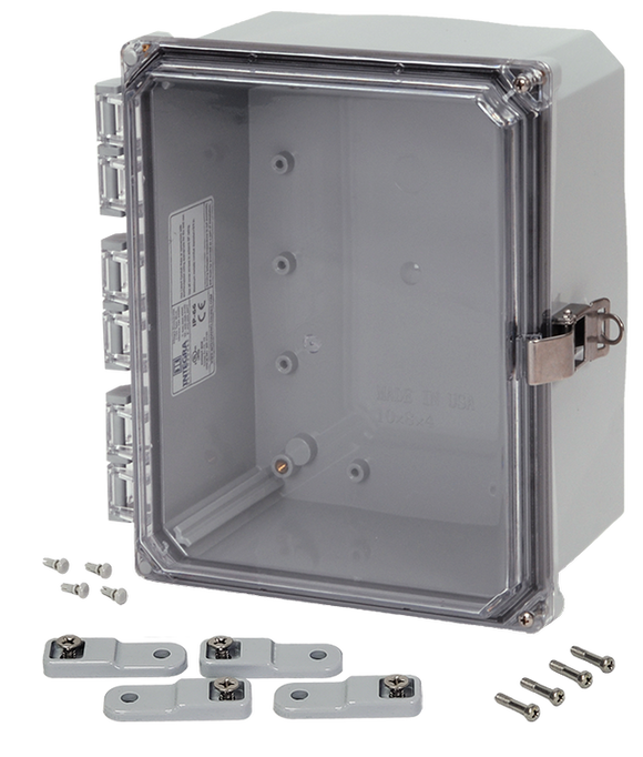 Integra - Premium Line | Polycarbonate | Hinged Cover | Clear| Stainless Steel Locking Latch | Mounting Feet | NEMA 4X