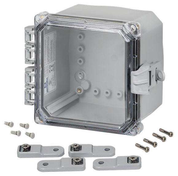 Integra - Premium Line | Polycarbonate | Hinged Cover | Clear | Non-Metallic Locking Latch | Mounting Feet | White