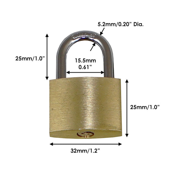 Weatherproof Solid Brass Padlock for NP & NF Series Enclosures, 32mm Wide with 5.2mm Diameter Shackle
