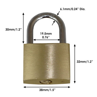 Weatherproof Solid Brass Padlock, 38mm Wide with 6.1mm Diameter Shackle - 0