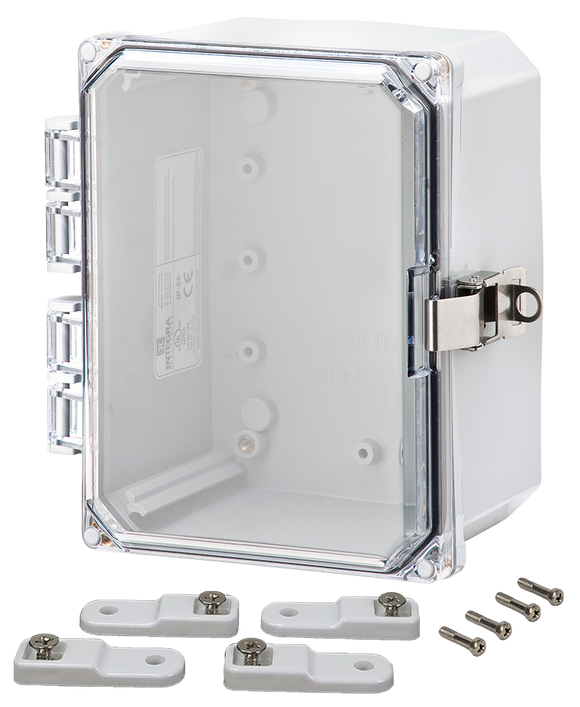 Integra - Premium Line | Polycarbonate | Hinged Cover | Clear | Stainless Steel Locking Latch | Mounting Feet | White