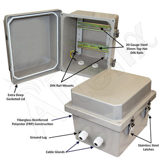 Altelix 10x8x8 Industrial DIN Rail Enclosure Fiberglass NEMA 4X IP66 - 0