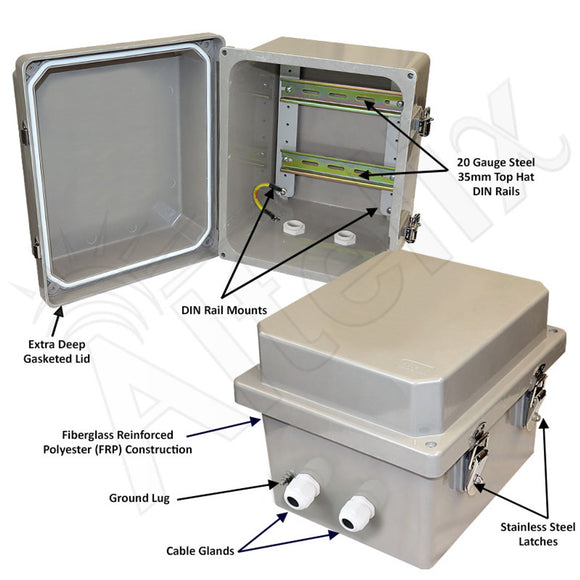 Altelix 10x8x8 Industrial DIN Rail Enclosure Fiberglass NEMA 4X IP66