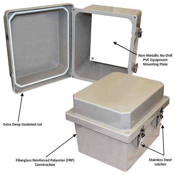 Altelix NEMA 4X Fiberglass Indoor / Outdoor RF Transparent WiFi Access Point Enclosure with Polyester Equipment Mounting Plate