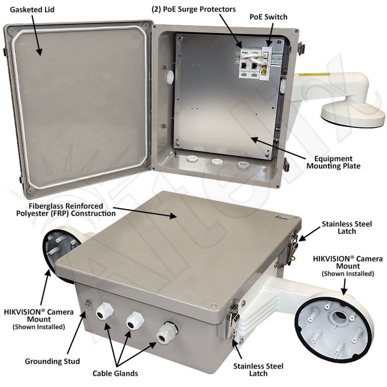 Altelix NEMA 4X Fiberglass Weatherproof Camera Security Cabinet with Two HIKVISION DS-1273ZJ-140 Camera Mounts