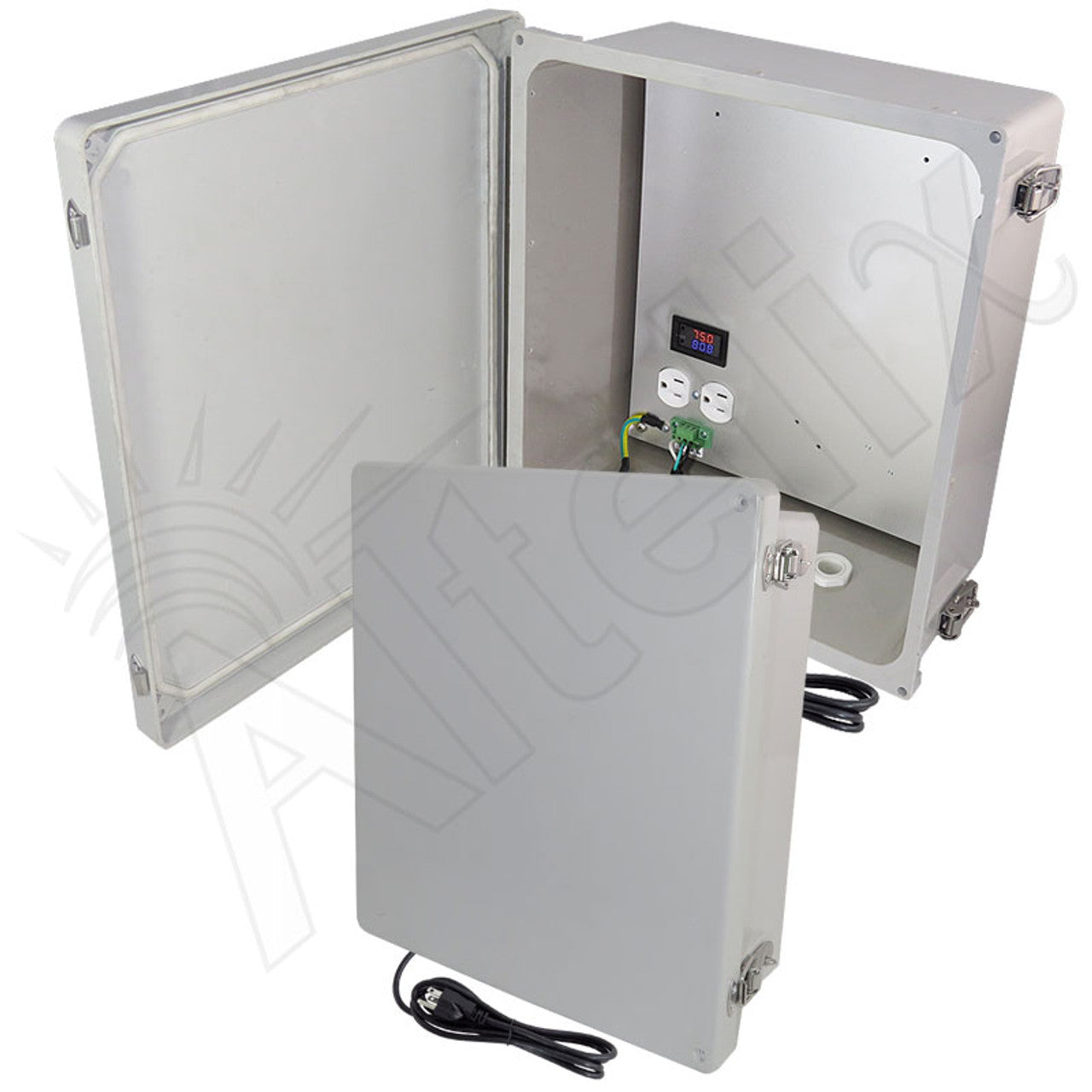 Altelix Fiberglass Weatherproof Heated NEMA Enclosure with 120 VAC Outlets, Power Cord & 200W Heater with Digital Temperature Controller