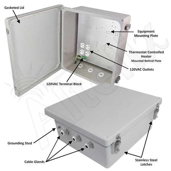 Altelix Fiberglass Weatherproof Heated NEMA Enclosure with 200W Heater & 120 VAC Outlets