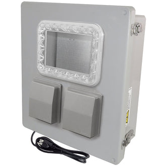 Altelix Fan Cooled Windowed Enclosure - Fiberglass Weatherproof NEMA Enclosure with Window, Cooling Fan, Aluminum Mounting Plate, 120V Outlets & Power Cord