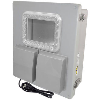 Altelix Fan Cooled Windowed Enclosure - Fiberglass Weatherproof NEMA Enclosure with Window, Cooling Fan, Aluminum Mounting Plate, 120V Outlets & Power Cord